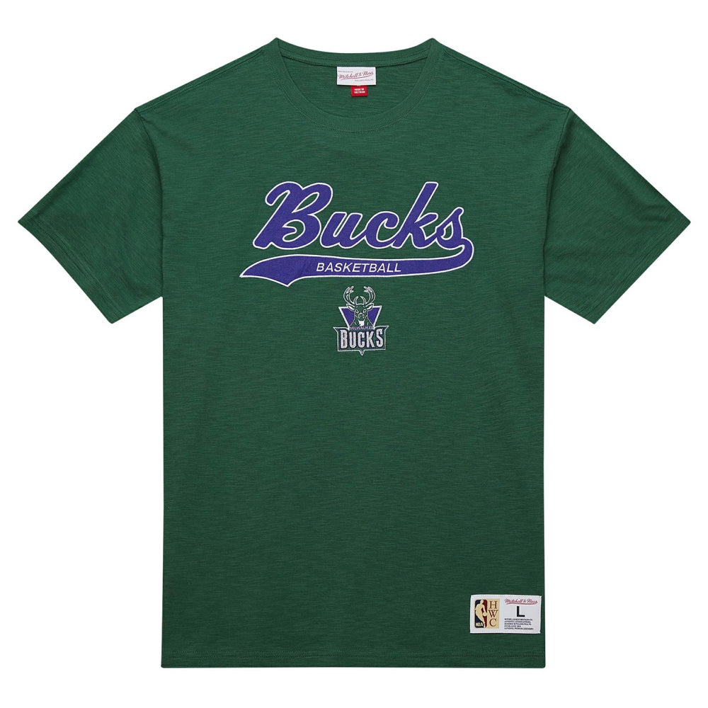 Milwaukee Bucks Hardwood Classics Felt Applique Slub T-Shirt - Green outlet
