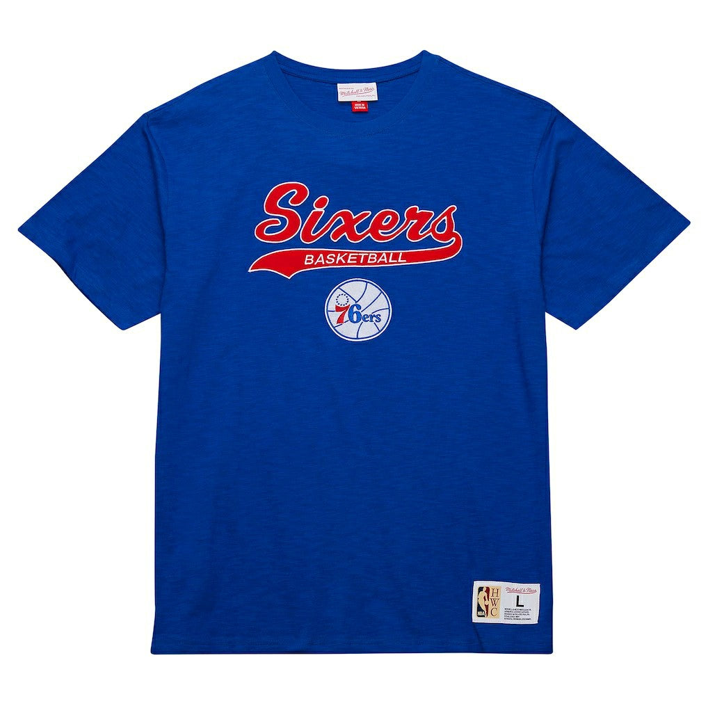 Philadelphia 76ers Hardwood Classics Felt Applique Slub T-Shirt - Royal cheap
