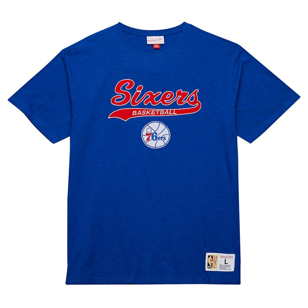 Philadelphia 76ers Hardwood Classics Felt Applique Slub T-Shirt - Royal cheap