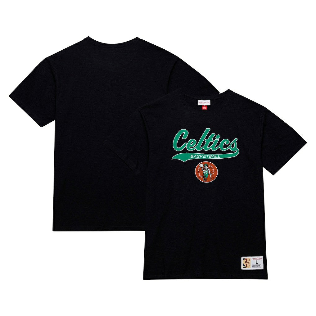Boston Celtics Hardwood Classics Felt Applique Slub T-Shirt - Black on sale
