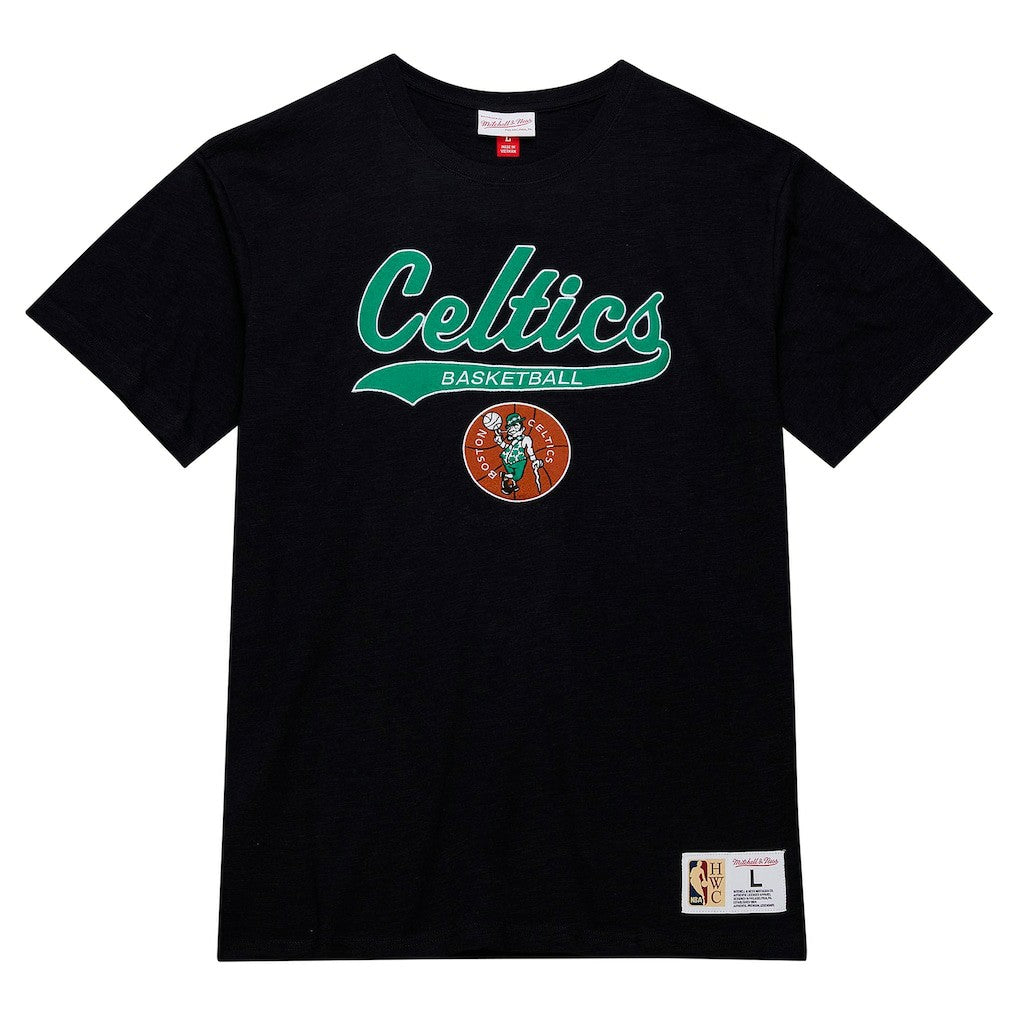 Boston Celtics Hardwood Classics Felt Applique Slub T-Shirt - Black on sale