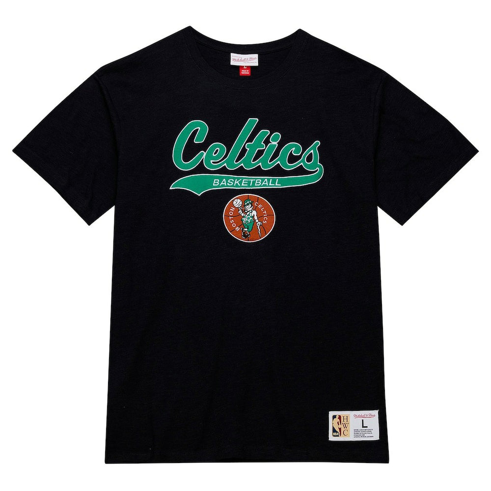 Boston Celtics Hardwood Classics Felt Applique Slub T-Shirt - Black on sale