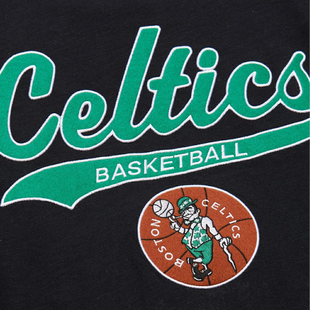 Boston Celtics Hardwood Classics Felt Applique Slub T-Shirt - Black on sale