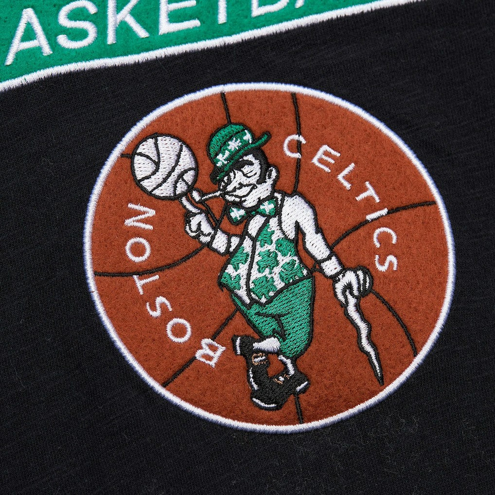 Boston Celtics Hardwood Classics Felt Applique Slub T-Shirt - Black on sale