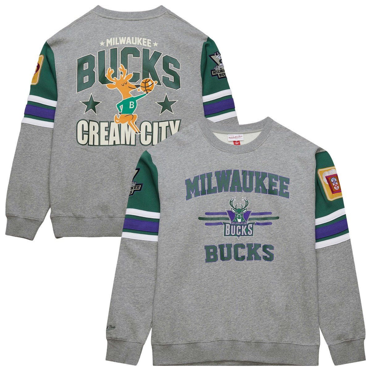 Milwaukee Bucks Hardwood Classics All Over 4.0 Pullover Sweatshirt - Heather Gray cheap