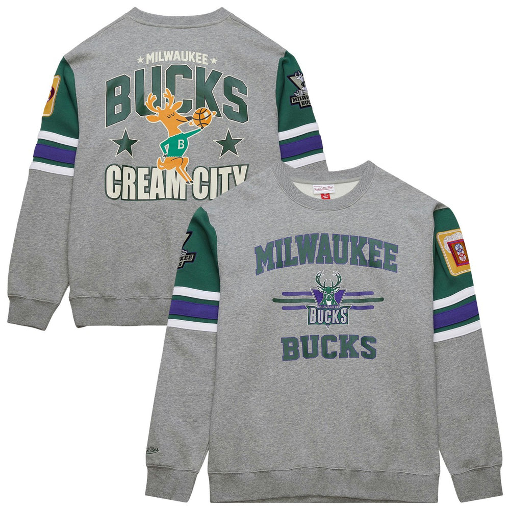 Milwaukee Bucks Hardwood Classics All Over 4.0 Pullover Sweatshirt - Heather Gray cheap