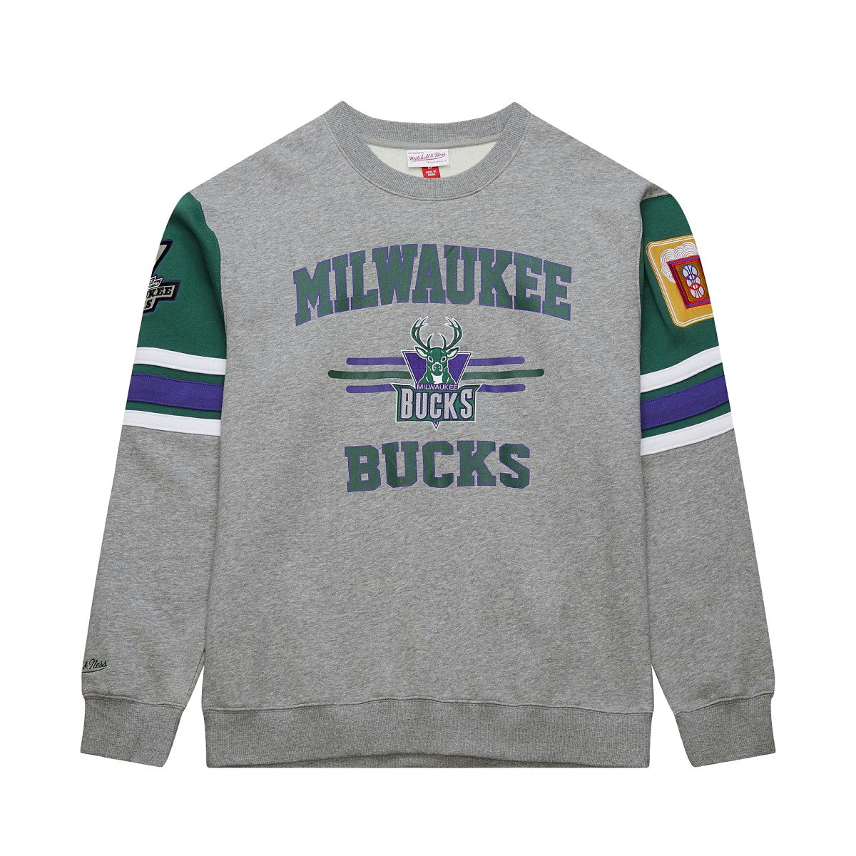 Milwaukee Bucks Hardwood Classics All Over 4.0 Pullover Sweatshirt - Heather Gray cheap