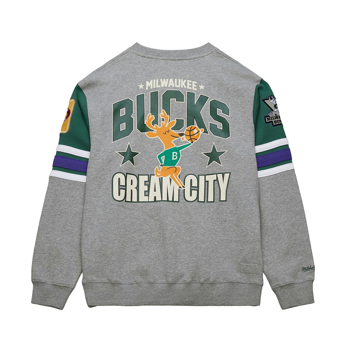 Milwaukee Bucks Hardwood Classics All Over 4.0 Pullover Sweatshirt - Heather Gray cheap