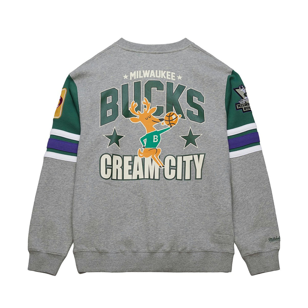 Milwaukee Bucks Hardwood Classics All Over 4.0 Pullover Sweatshirt - Heather Gray cheap