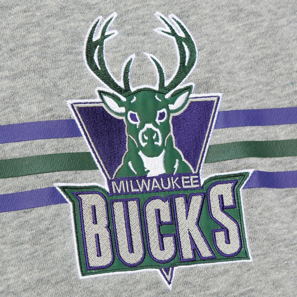 Milwaukee Bucks Hardwood Classics All Over 4.0 Pullover Sweatshirt - Heather Gray cheap