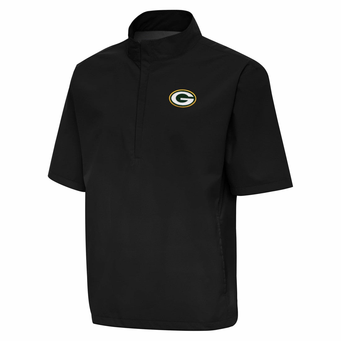 Green Bay Packers Antigua Brisk Short Sleeve Quarter-Zip Windshirt - Black on sale