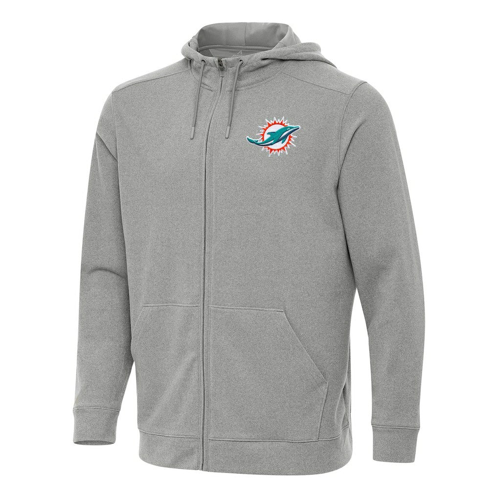 Miami Dolphins Antigua Effortless Full-Zip Hoodie - Heather Gray discount