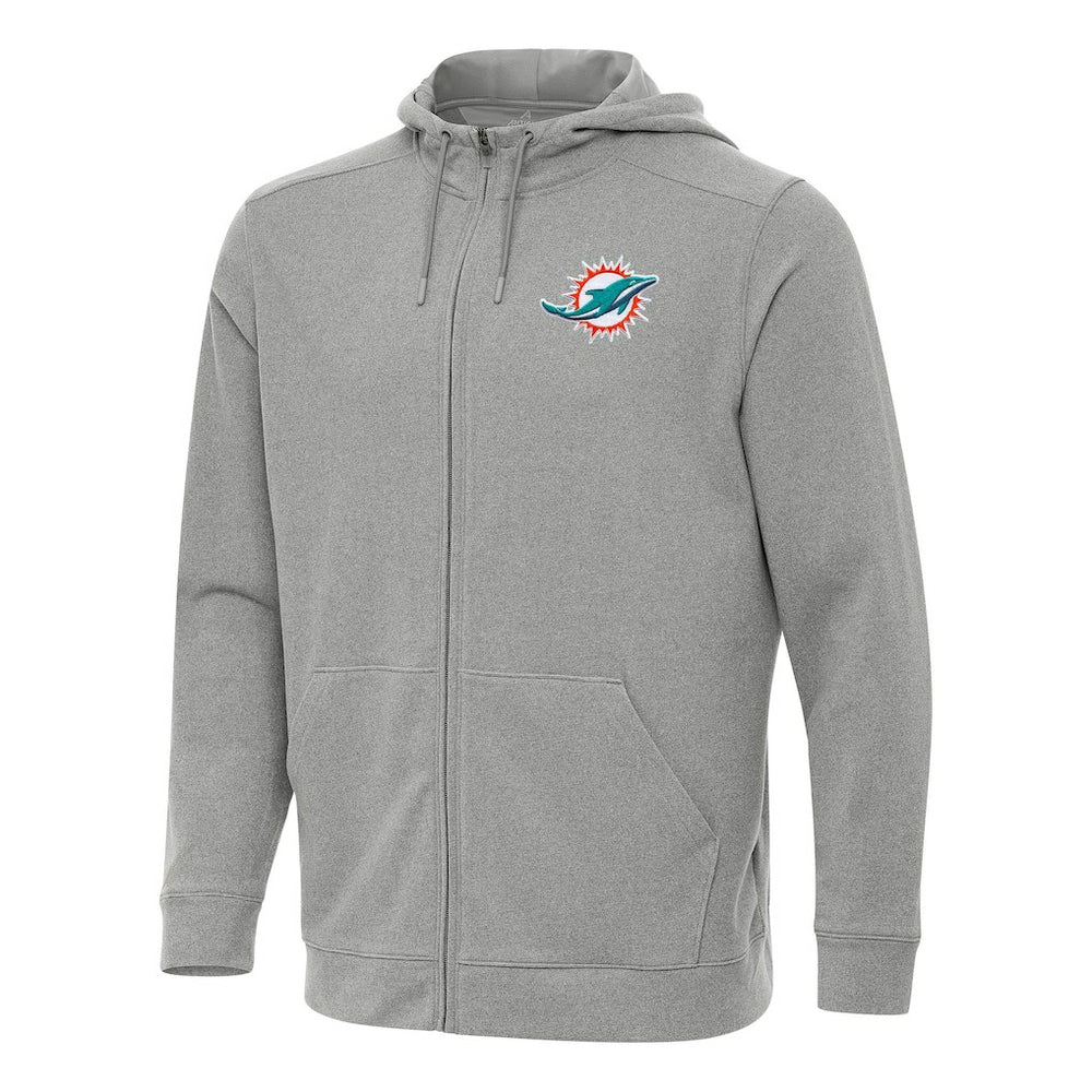 Miami Dolphins Antigua Effortless Full-Zip Hoodie - Heather Gray discount