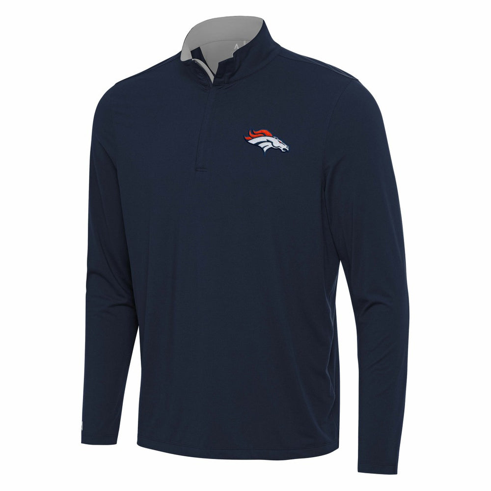 Denver Broncos Antigua Content Quarter-Zip Pullover Top - Navy/Gray cheap