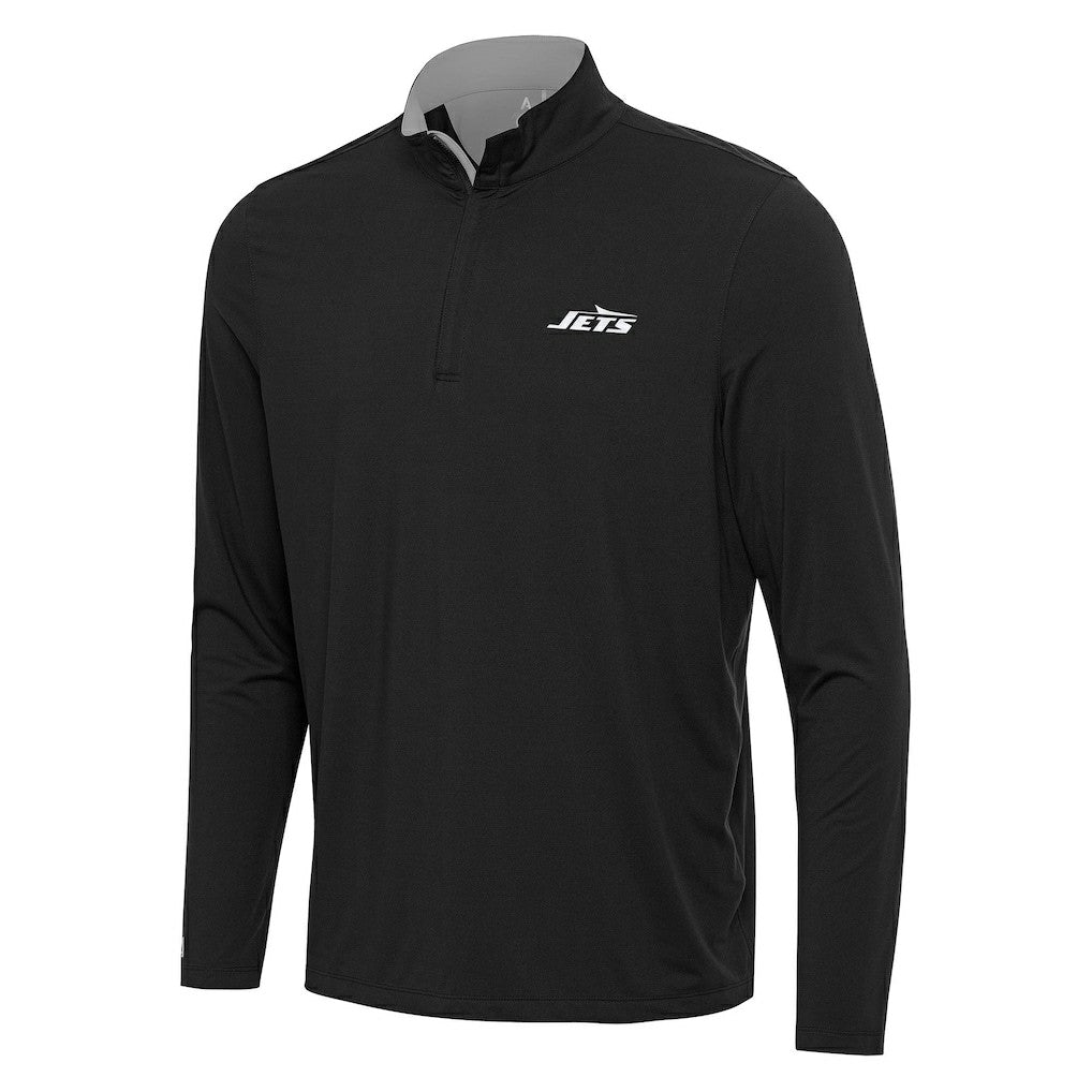 New York Jets Antigua Content Quarter-Zip Pullover Top - Black/Gray for sale