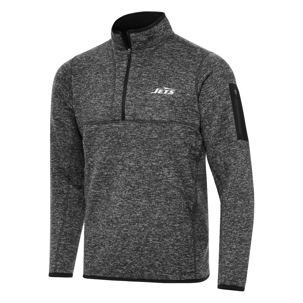 New York Jets Antigua Fortune Quarter-Zip Pullover Jacket - Heather Black cheap