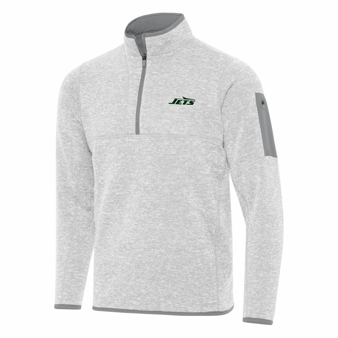 New York Jets Antigua Fortune Quarter-Zip Pullover Jacket - Heather Gray for sale