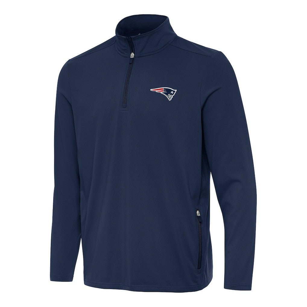 New England Patriots Antigua Perilous Quarter-Zip Pullover Top - Navy on sale