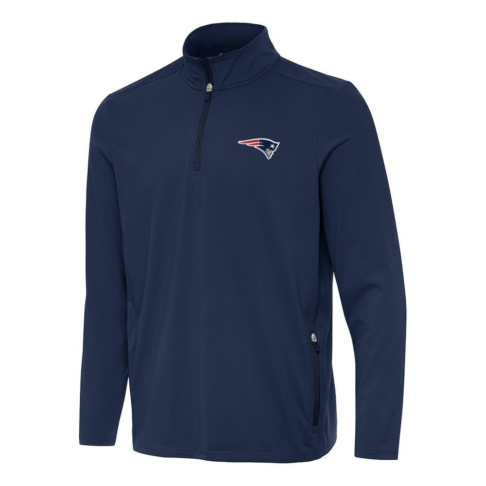 New England Patriots Antigua Perilous Quarter-Zip Pullover Top - Navy on sale