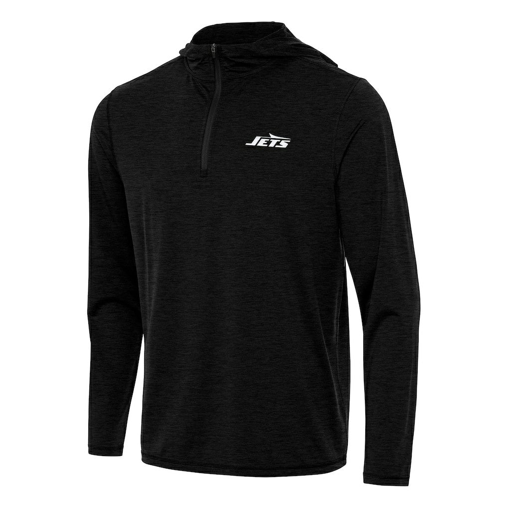 New York Jets Antigua Tidy Quarter-Zip Pullover Hoodie - Heather Black sale