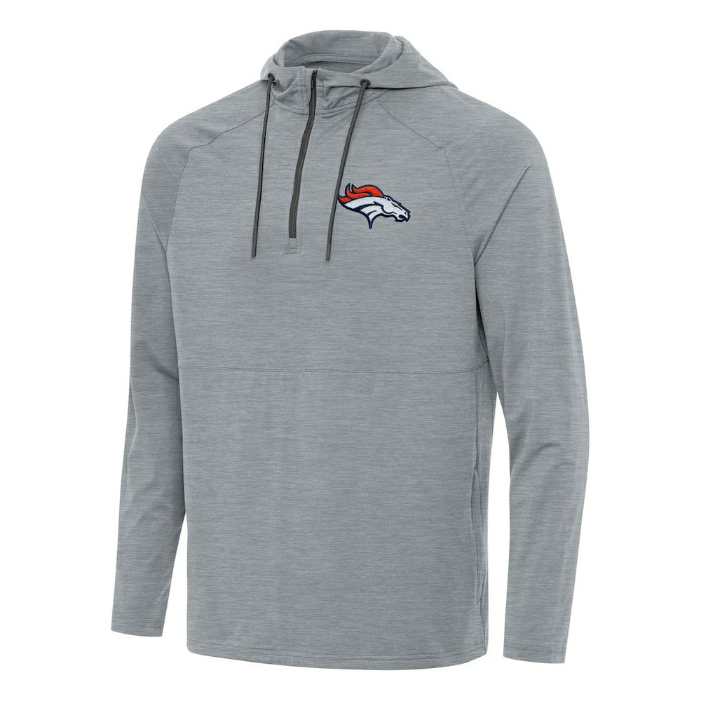 Denver Broncos Antigua Spikes Quarter-Zip Pullover Hoodie - Heather Gray on sale