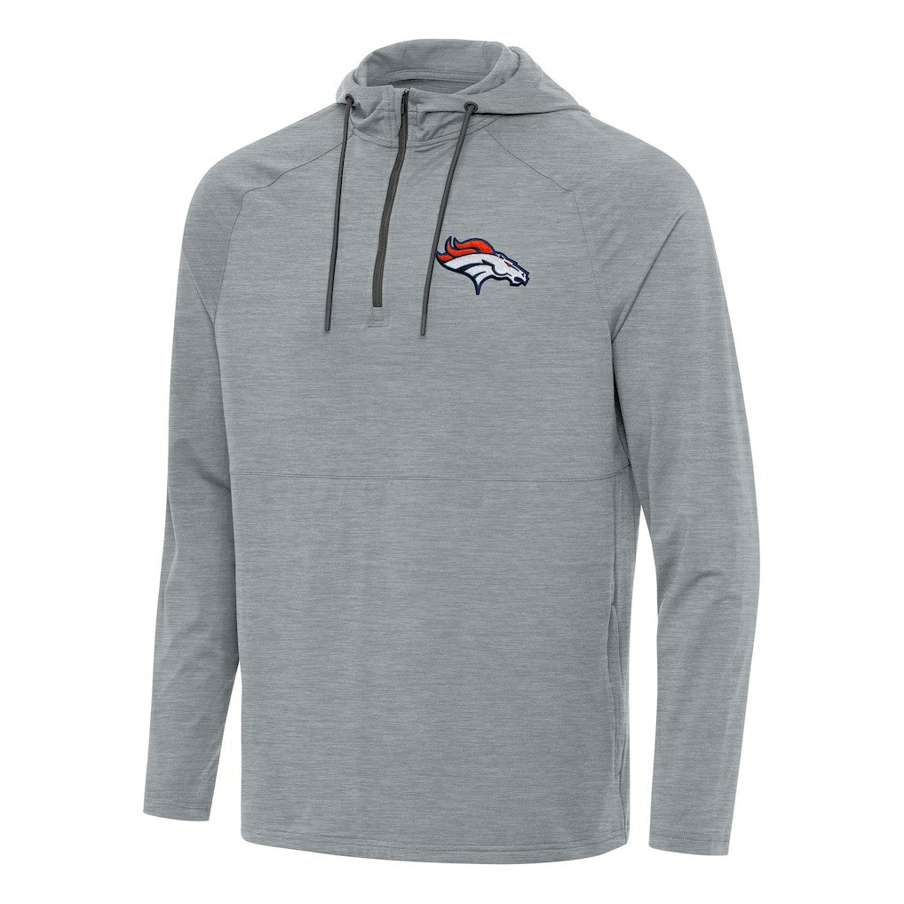 Denver Broncos Antigua Spikes Quarter-Zip Pullover Hoodie - Heather Gray on sale