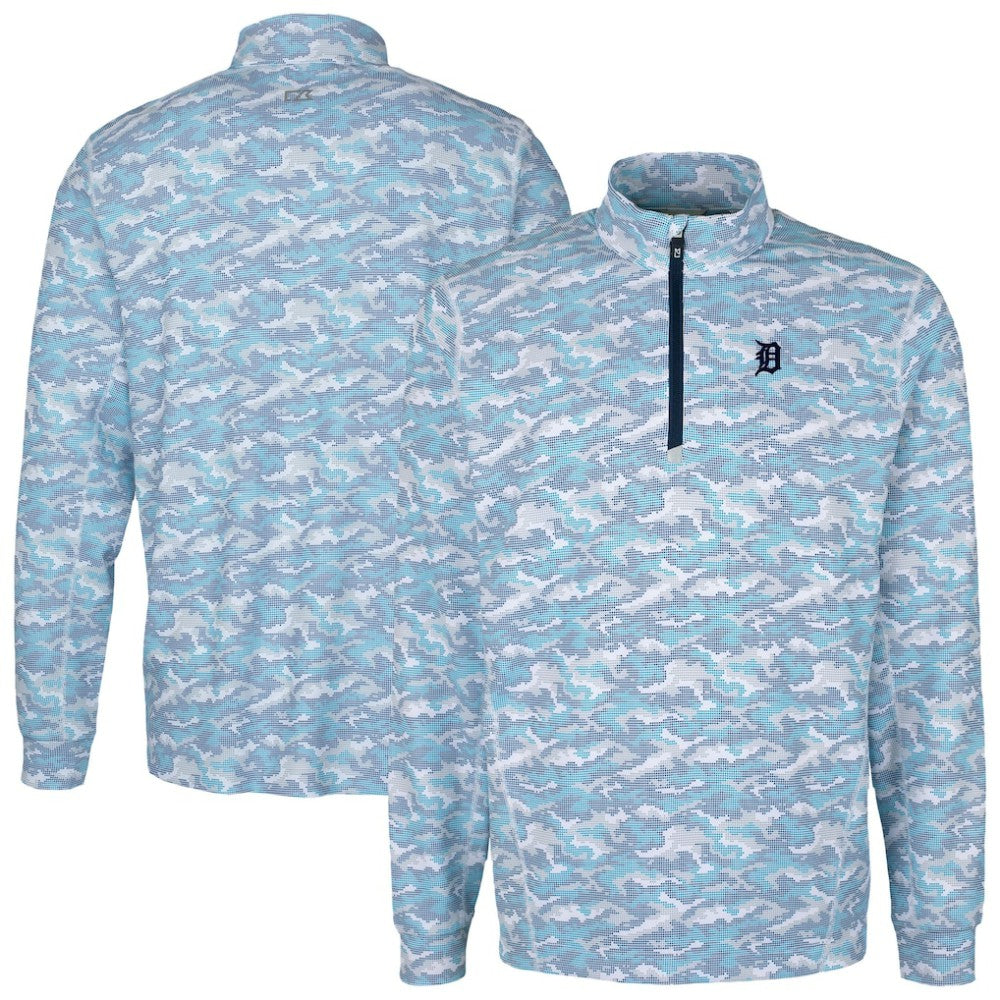 Detroit Tigers Cutter & Buck Traverse Eco Camo Tri-Blend DryTec Quarter-Zip Jacket Light Blue