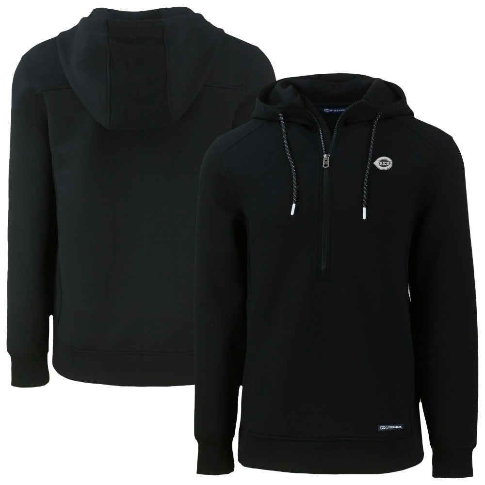 Cincinnati Reds Cutter & Buck Roam Eco Recycled Half-Zip Pullover Hoodie Black