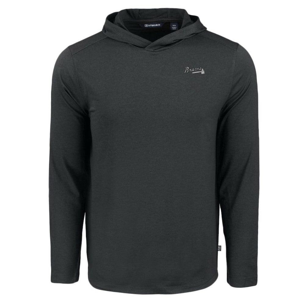 Atlanta Braves Cutter & Buck Coastline Epic Comfort Eco Recycled Long Sleeve Hoodie T-Shirt Black
