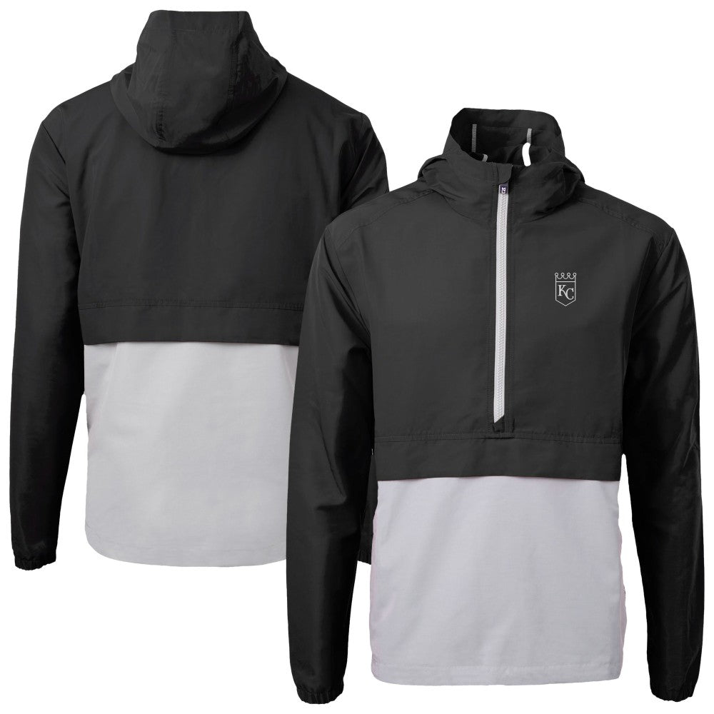 Kansas City Royals Cutter & Buck Charter Eco Recycled Anorak Half-Zip Hoodie Jacket Black/Gray