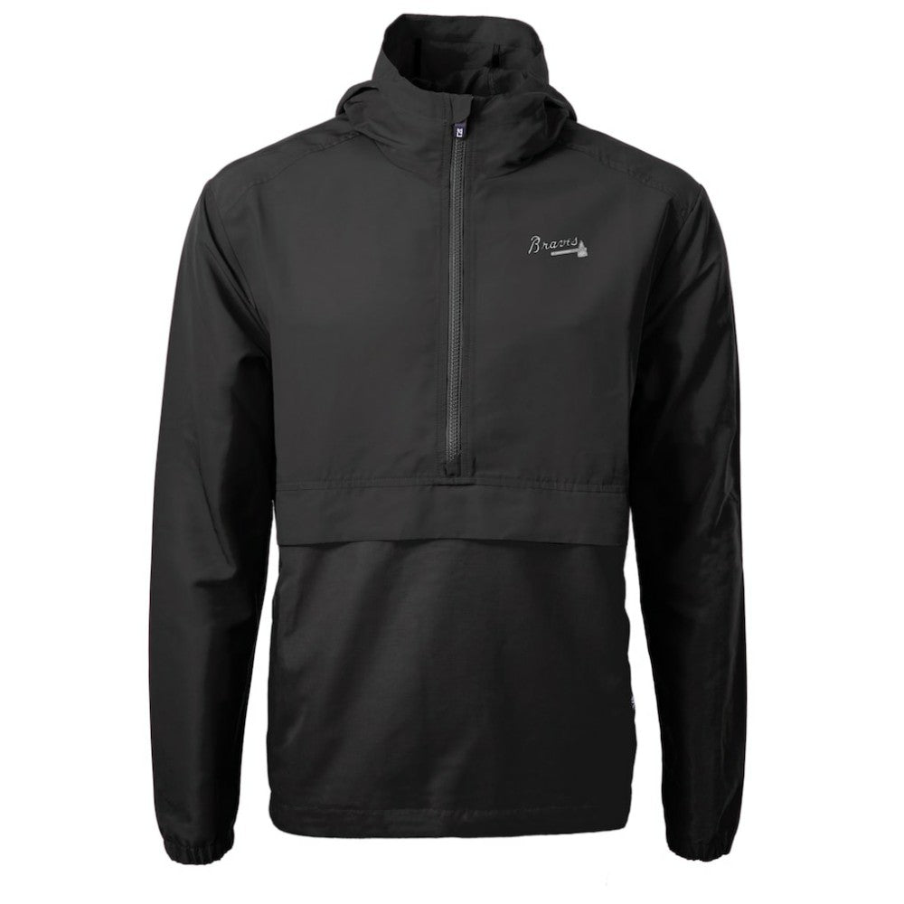 Atlanta Braves Cutter & Buck Charter Eco Recycled Anorak Half-Zip Hoodie Jacket Black