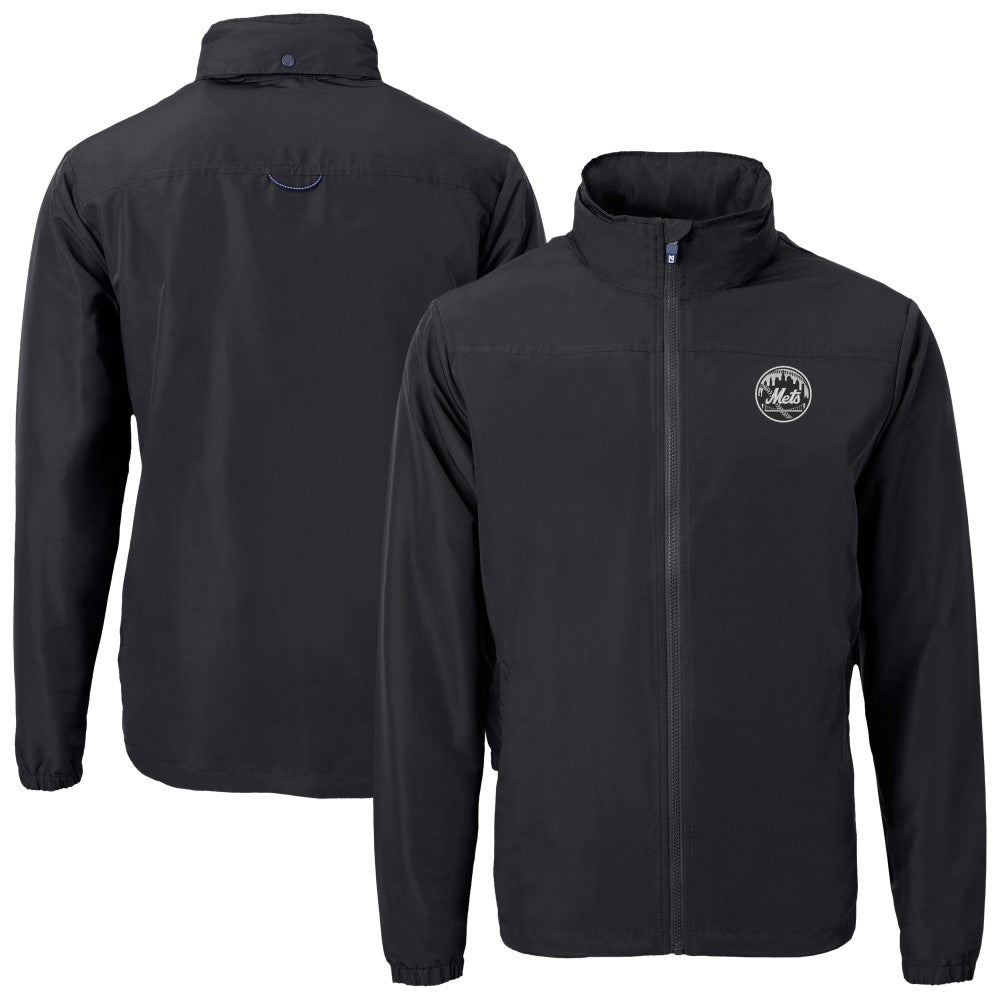 New York Mets Cutter & Buck Charter Eco Recycled Full-Zip Hoodie Jacket Black