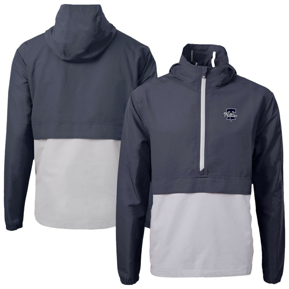 Philadelphia Phillies Cutter & Buck Charter Eco Recycled Anorak Half-Zip Hoodie Jacket Navy