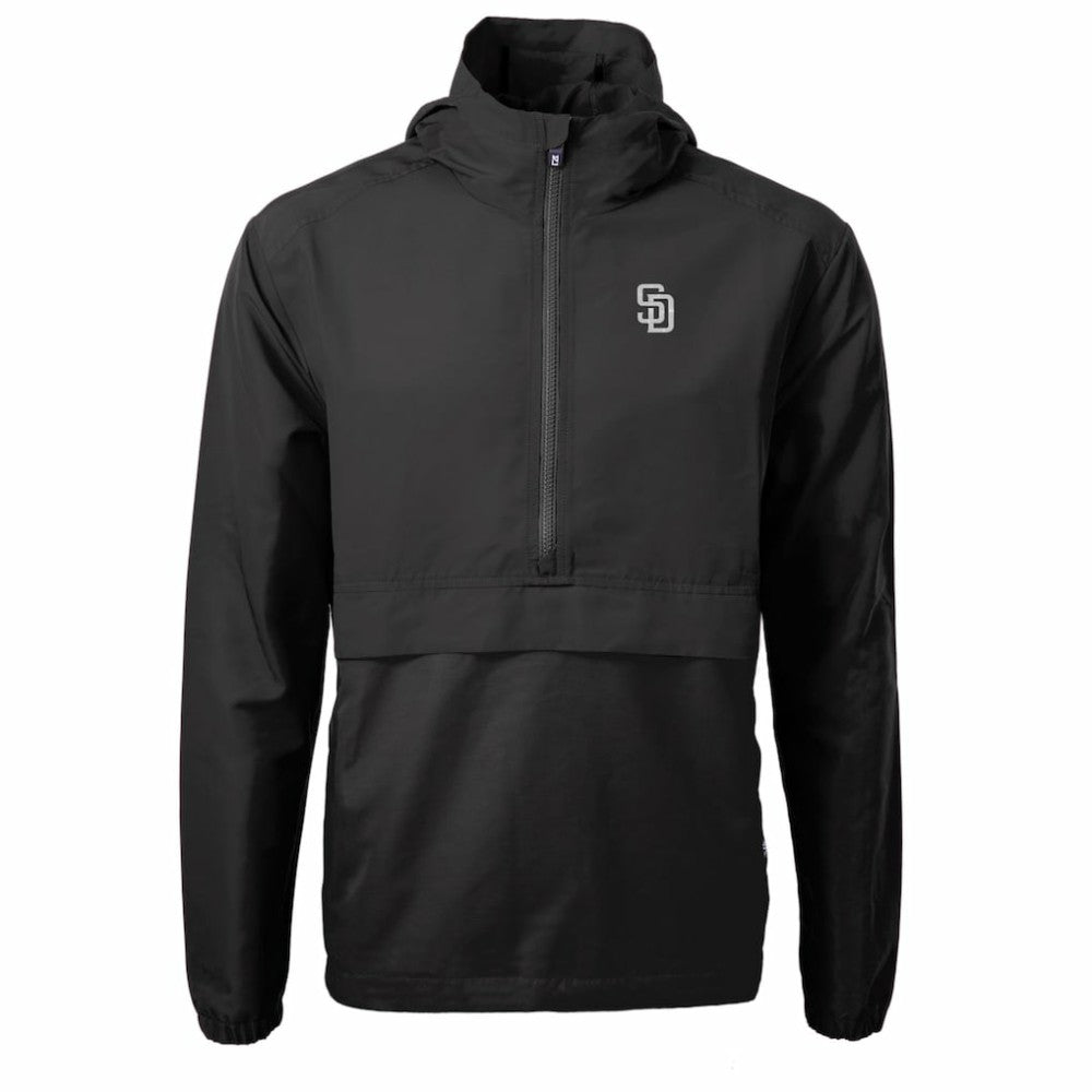 San Diego Padres Cutter & Buck Charter Eco Recycled Anorak Half-Zip Hoodie Jacket Black