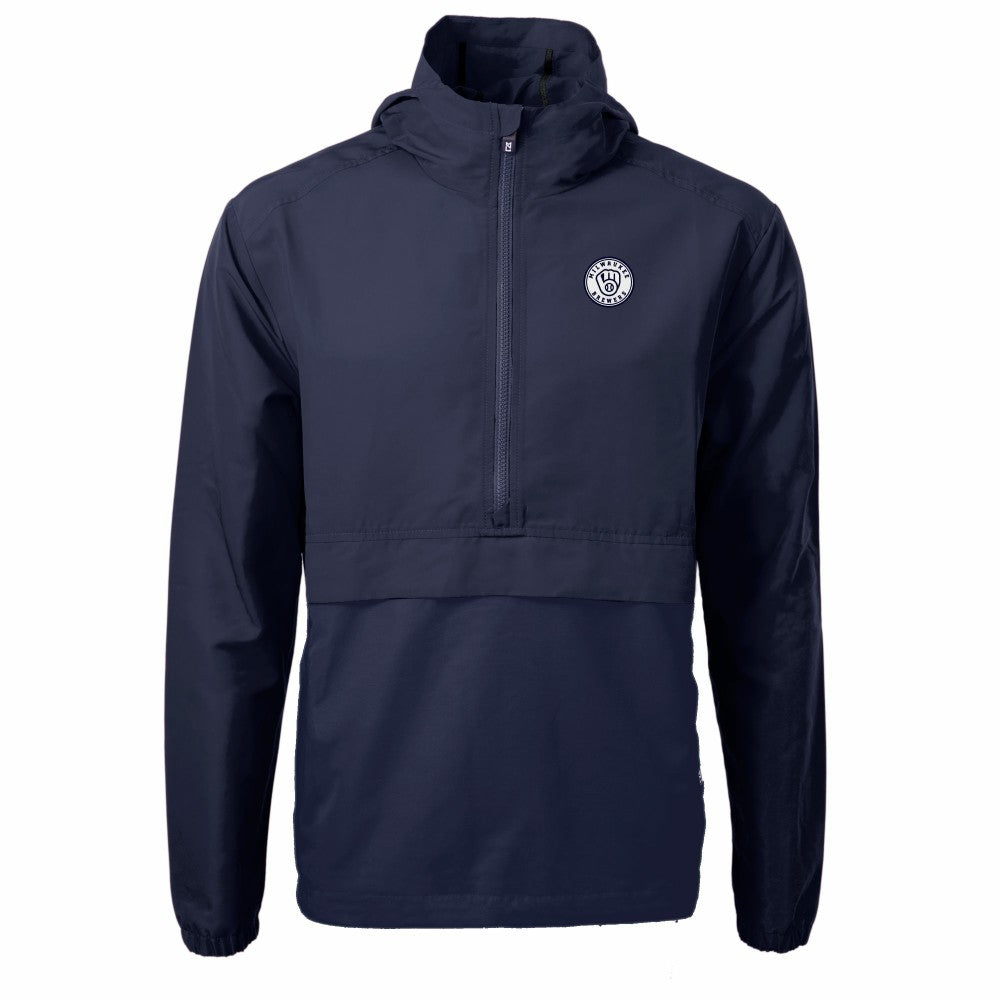 Milwaukee Brewers Cutter & Buck Charter Eco Recycled Anorak Half-Zip Hoodie Jacket Navy