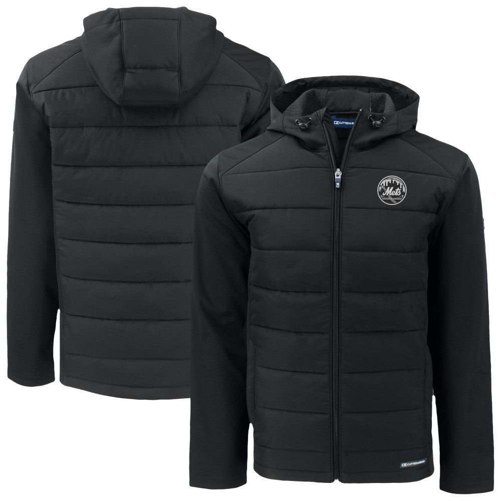 New York Mets Cutter & Buck Evoke Hybrid Eco Softshell Recycled Full-Zip Hooded Jacket Black