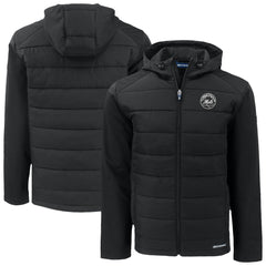 New York Mets Cutter & Buck Evoke Hybrid Eco Softshell Recycled Full-Zip Hooded Jacket Black