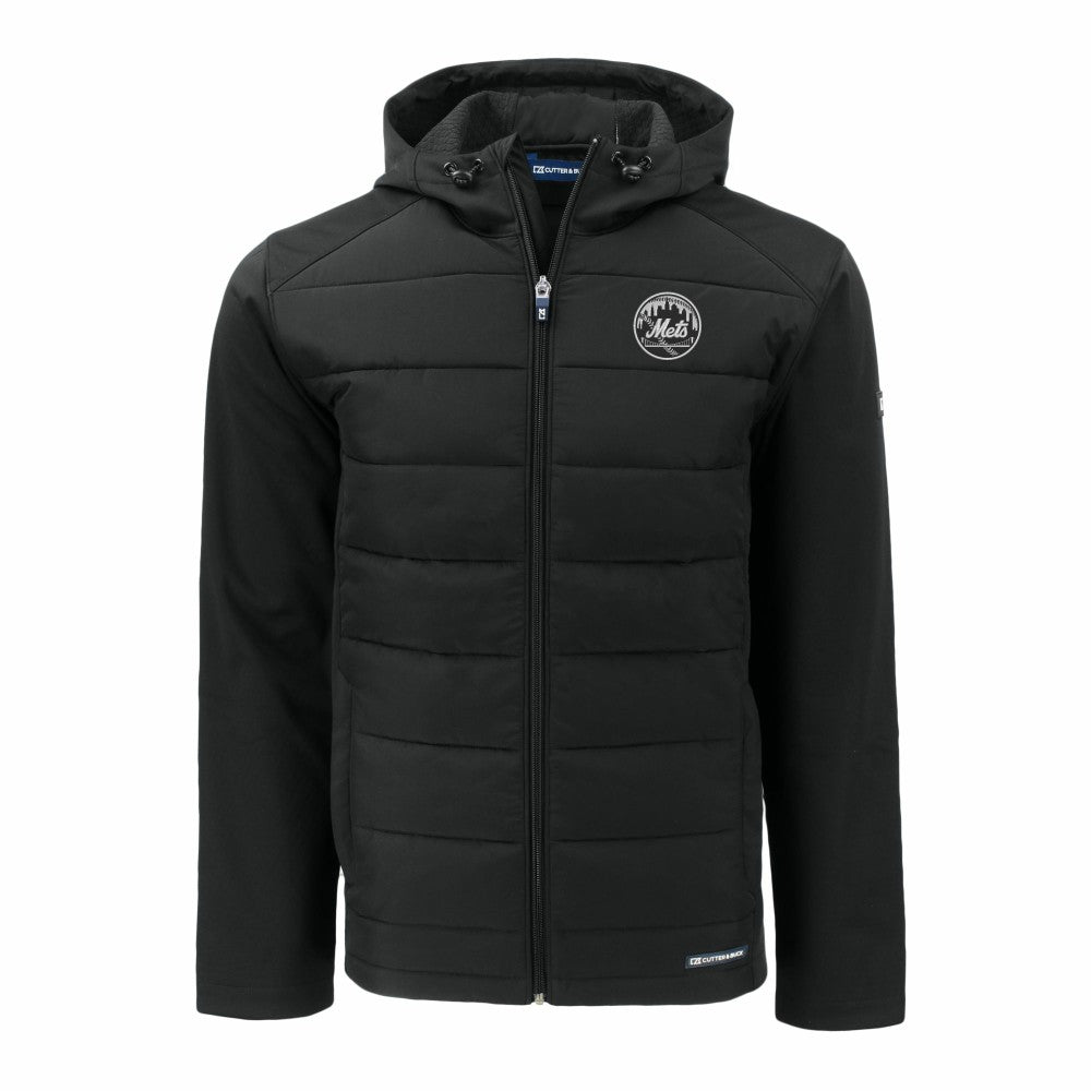 New York Mets Cutter & Buck Evoke Hybrid Eco Softshell Recycled Full-Zip Hooded Jacket Black