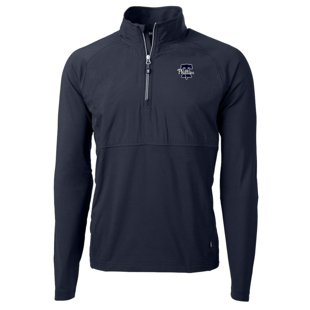 Philadelphia Phillies Cutter & Buck Adapt Eco Hybrid Raglan DryTec Quarter-Zip Jacket Navy
