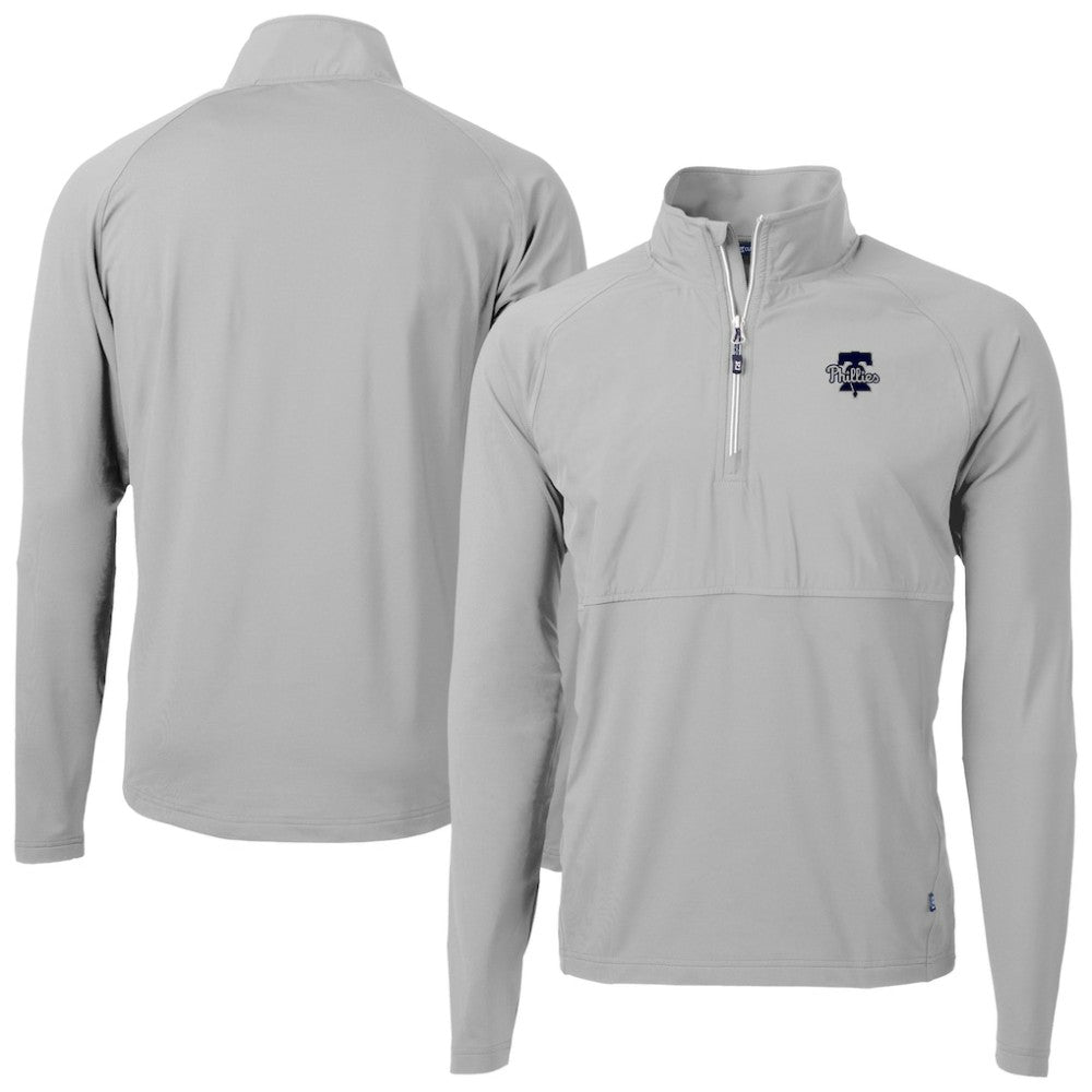 Philadelphia Phillies Cutter & Buck Adapt Eco Hybrid Raglan DryTec Quarter-Zip Jacket Gray