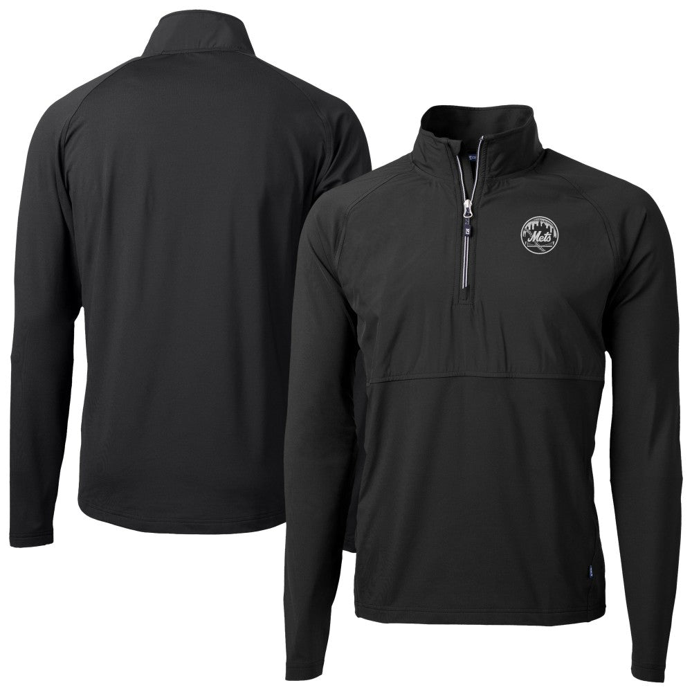 New York Mets Cutter & Buck Adapt Eco Hybrid Raglan DryTec Quarter-Zip Jacket Black