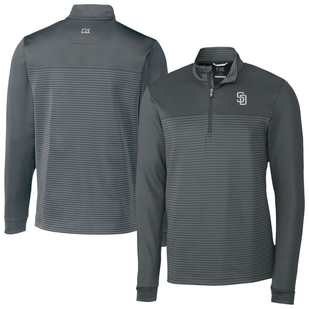 San Diego Padres Cutter & Buck Traverse Eco Stripe Tri-Blend DryTec Quarter-Zip Jacket Gray