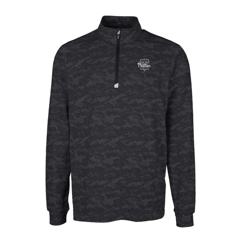 Philadelphia Phillies Cutter & Buck Traverse Eco Camo Tri-Blend DryTec Quarter-Zip Top Black