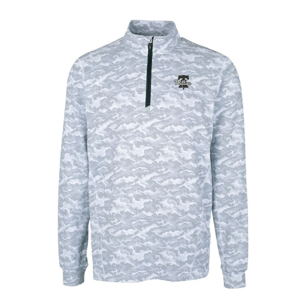 Philadelphia Phillies Cutter & Buck Traverse Eco Camo Tri-Blend DryTec Quarter-Zip Top Charcoal