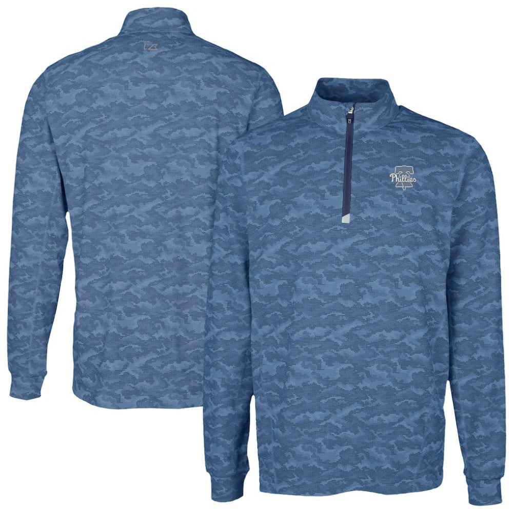 Philadelphia Phillies Cutter & Buck Traverse Eco Camo Tri-Blend DryTec Quarter-Zip Top Navy