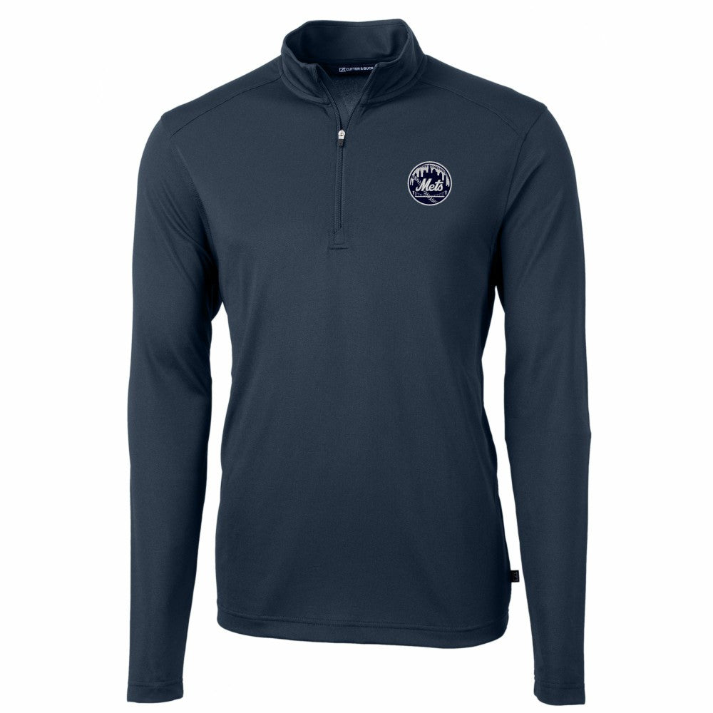 New York Mets Cutter & Buck Virtue Eco Pique Quarter-Zip Jacket Navy