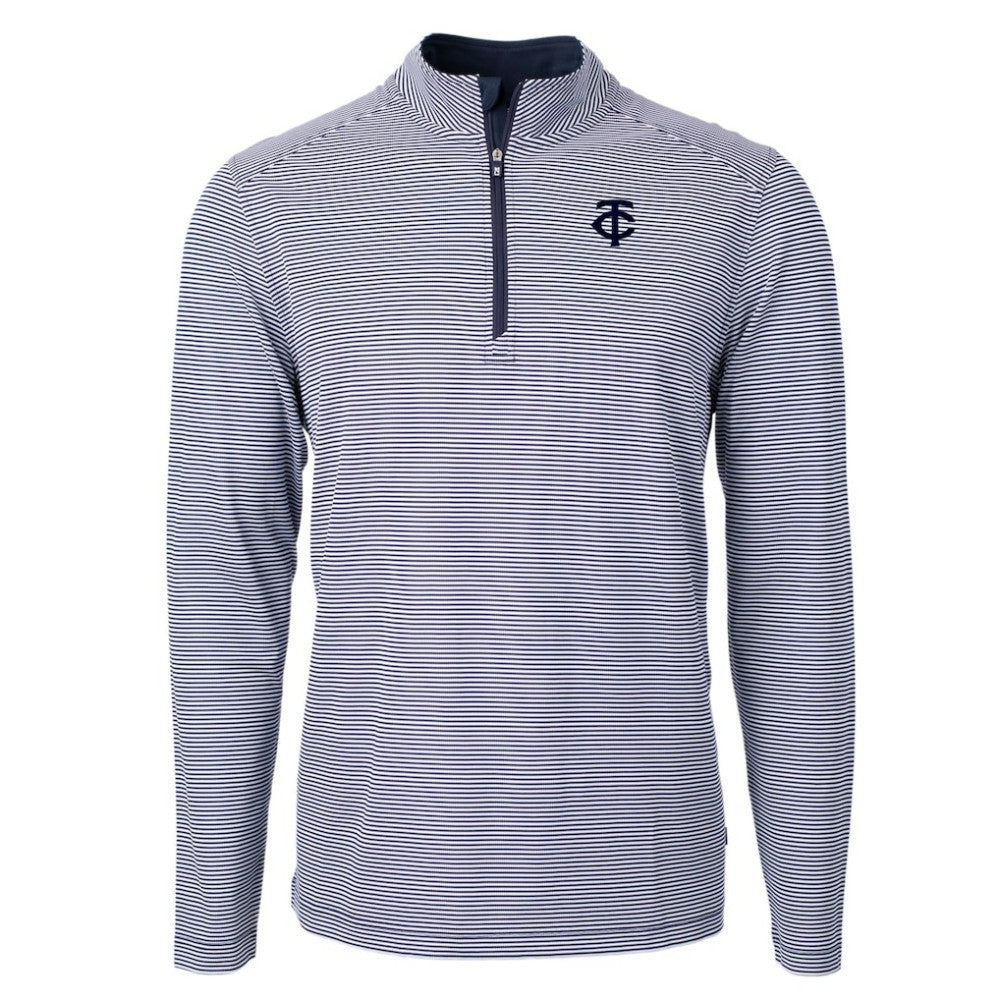 Minnesota Twins Cutter & Buck Virtue Eco Pique Micro Stripe Quarter-Zip Jacket Navy