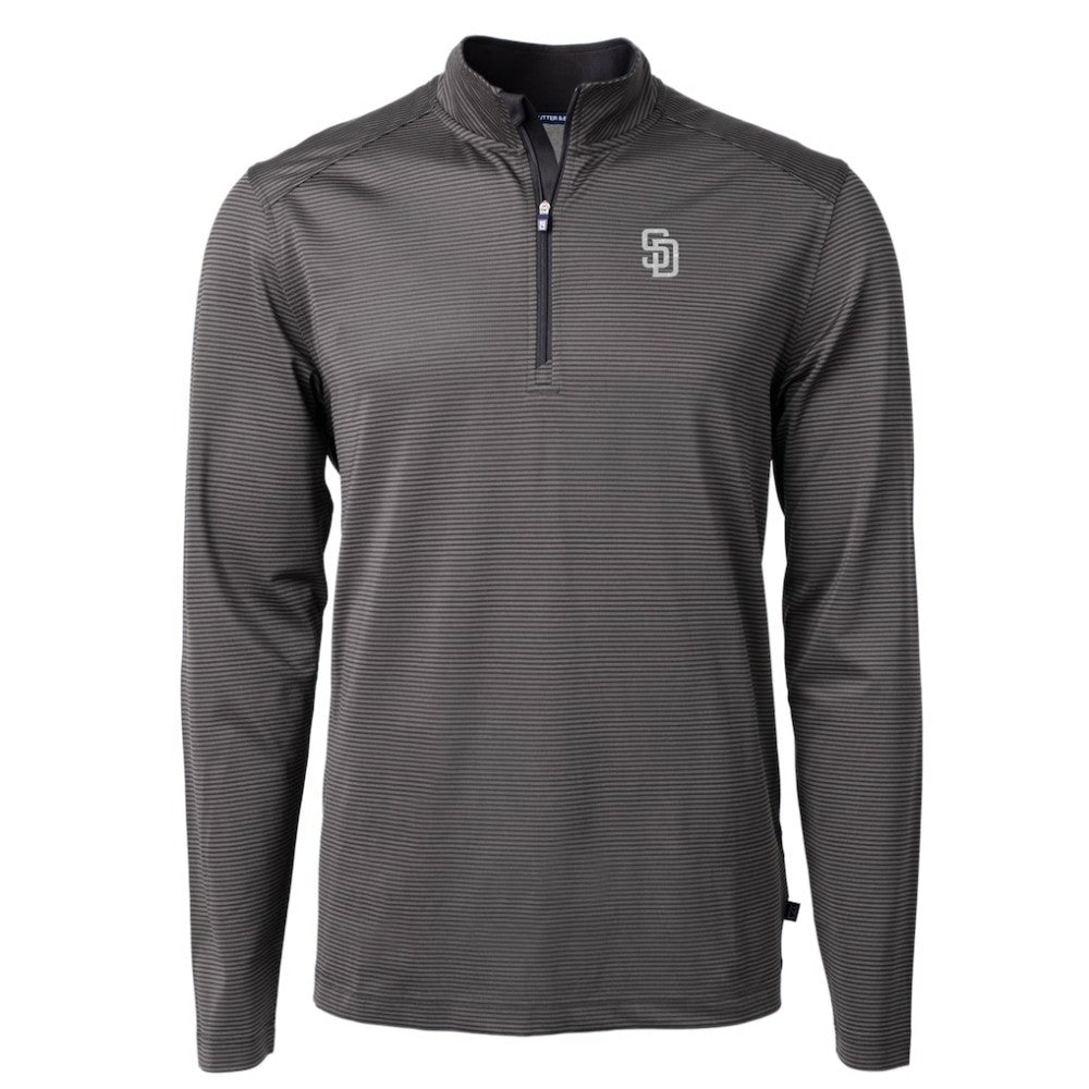 San Diego Padres Cutter & Buck Virtue Eco Pique Micro Stripe Quarter-Zip Jacket Black