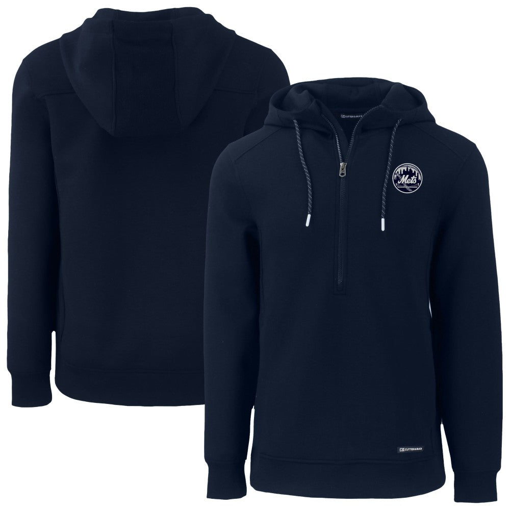 New York Mets Cutter & Buck Roam Eco Recycled Tri-Blend Half-Zip Hoodie Navy