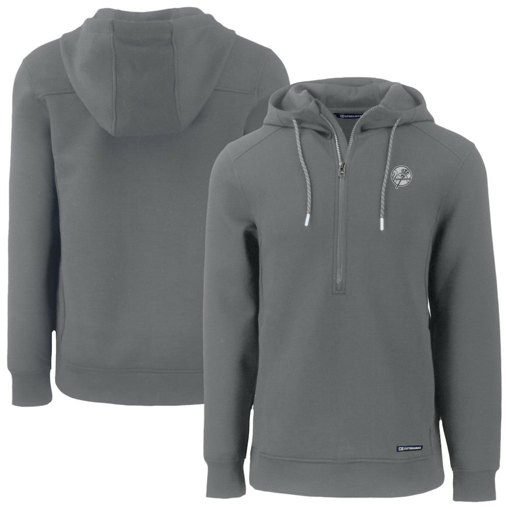 New York Yankees Cutter & Buck Roam Eco Recycled Tri-Blend Half-Zip Hoodie Gray